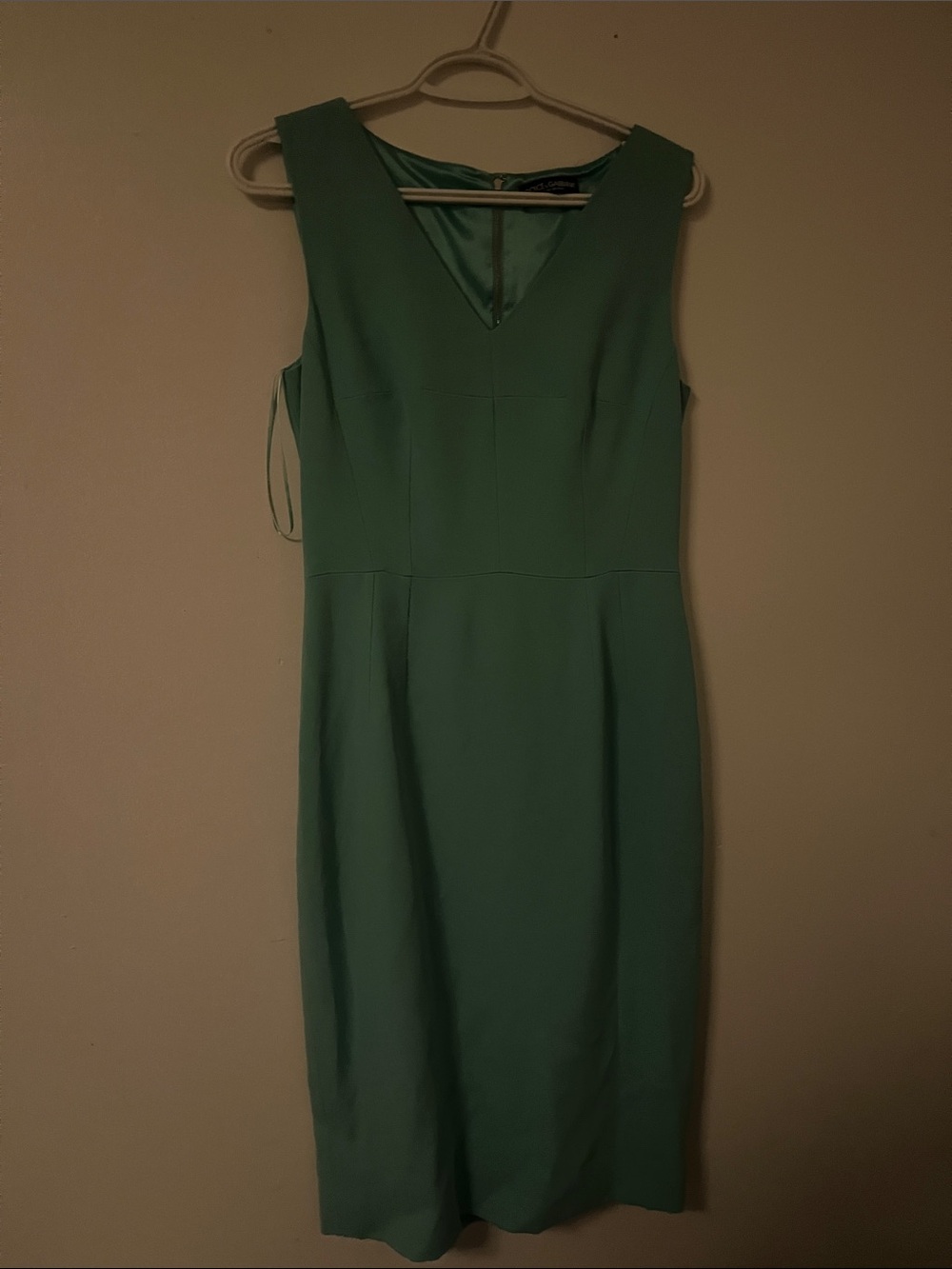 Dolce & Gabbana Seafoam Green V-Neck Midi Sheath Dress